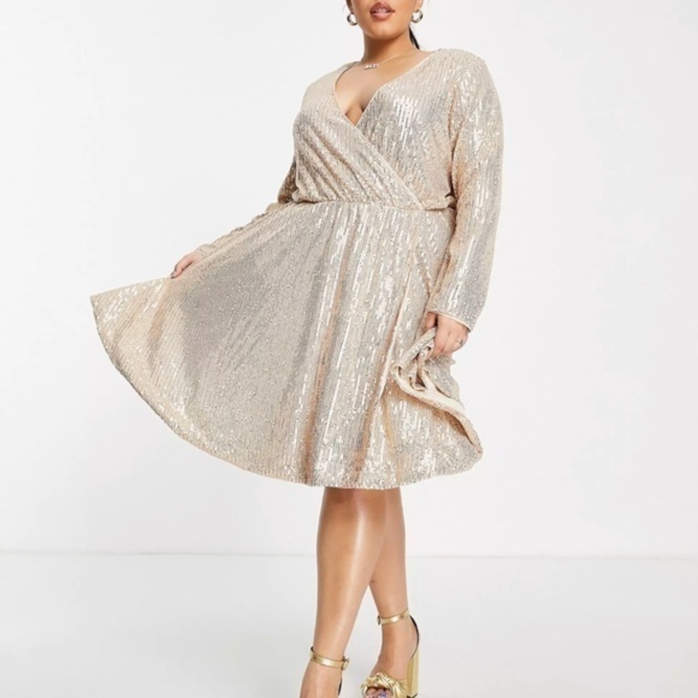 ASOS Collective the Label Curve exclusive wrap sequin mini dress in rose gold